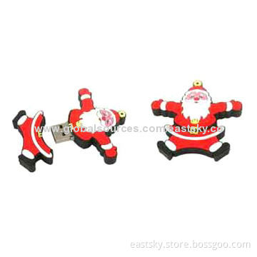 Custom Santa Claus-shaped USB Drive, Made of Soft PVC Material, OEM Orders are Welcome